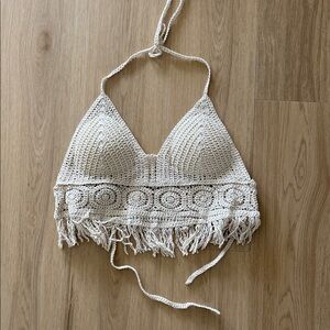 Elegant Cream Crochet Crop Top